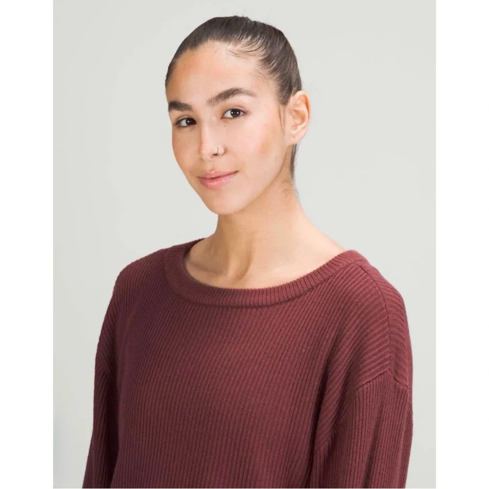 LULULEMON | Reversible Ribbed Crossover Cashmere-Blend Sweater in Smoky Red, 10
